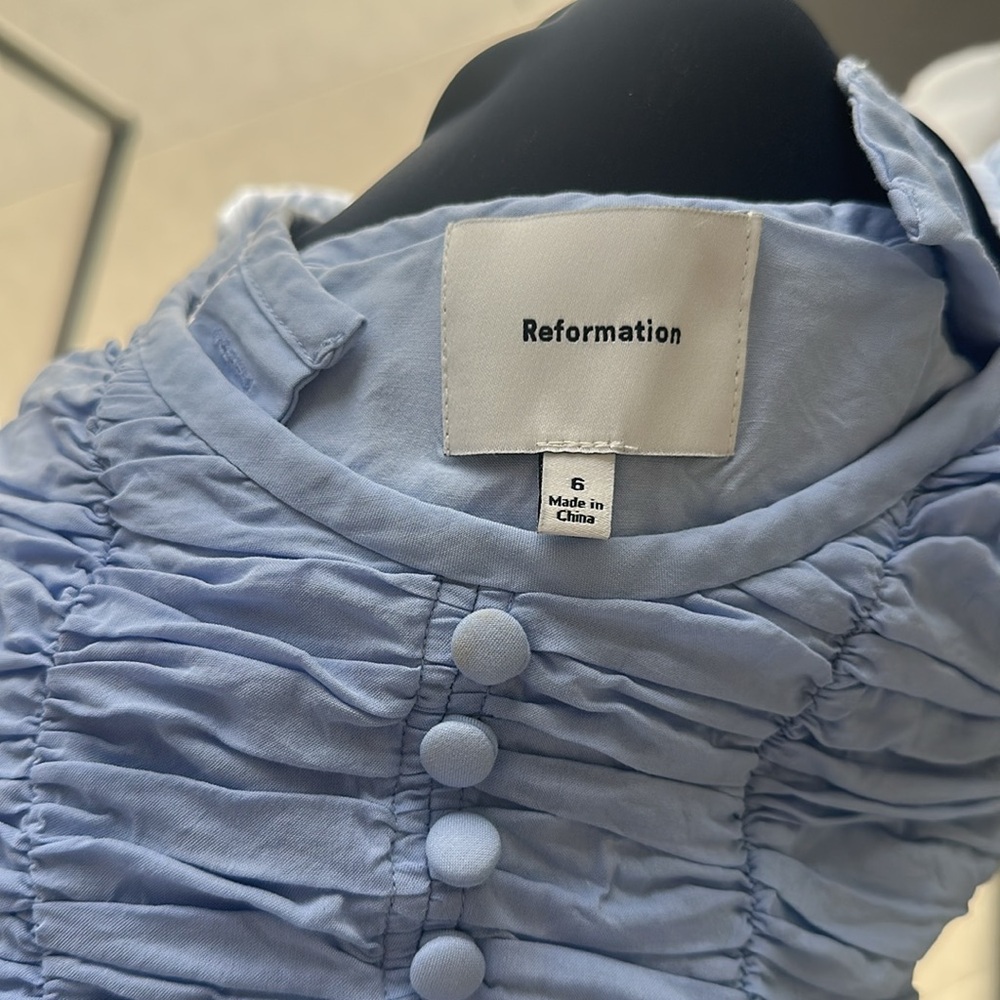 Reformation Light Blue Ruched Button Tank - Picture 4 of 4